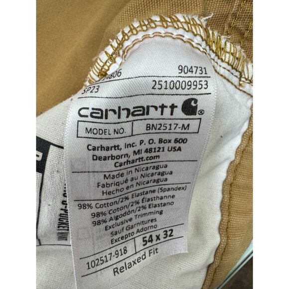Carhartt Pants Mens 54X32 Relaxed Fit Canvas Khaki Tan Stretch Workwear BN2517-M - Picture 3 of 11